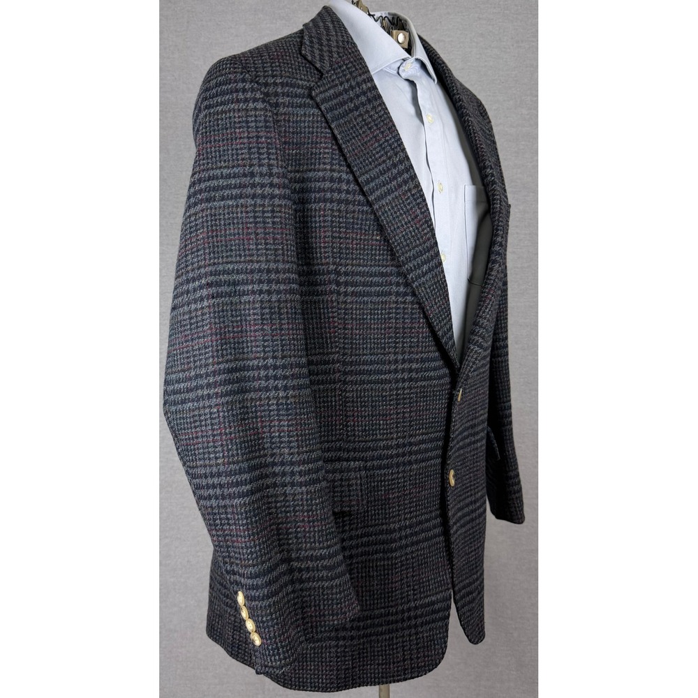 Austin Reed Jordan Marsh Mens 42R Wool Blazer Glen Plaid Grey Sport Coat Vintage